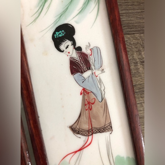 Vtg Hand Painted Asian Folding Tabletop Divider - Picture 12 of 15